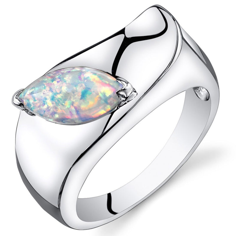 White Opal Ring Sterling Silver Marquise Shape 1 Carats