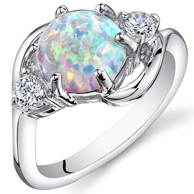 White Opal Ring Sterling Silver Round Shape 1.75 Carats