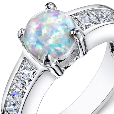 White Opal Ring Sterling Silver Round Shape 1.25 Carats