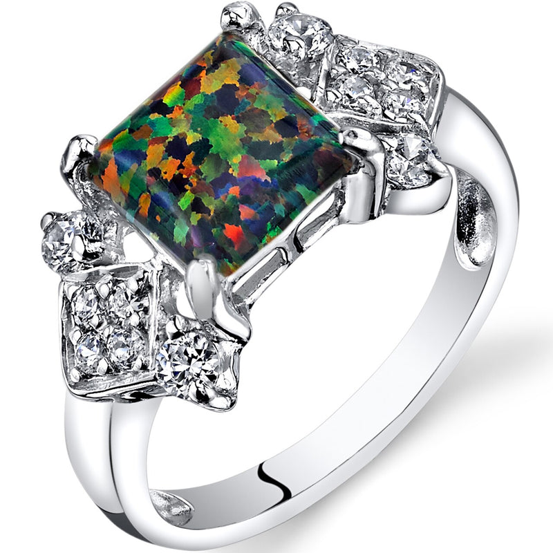 Black Opal Majeste Ring Sterling Silver Princess Cut 1.00 Carats Sizes 5 to 9