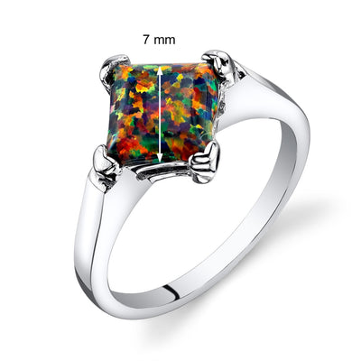 Black Opal Princess Cut Solitaire Ring Sterling Silver 1.00 Carat Sizes 5 to 9