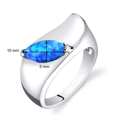 Blue Opal Mod Ring Sterling Silver Marquise Cut Sizes 5 to 9