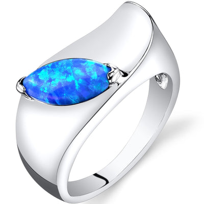 Blue Opal Mod Ring Sterling Silver Marquise Cut Sizes 5 to 9