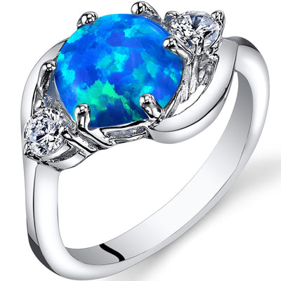 Blue Opal 3 Stone Ring Sterling Silver 1.25 Carats Sizes 5 to 9