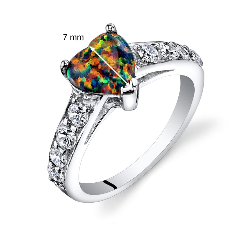 Black Opal Heart Ring Sterling Silver 1.00 Carats Sizes 5 to 9