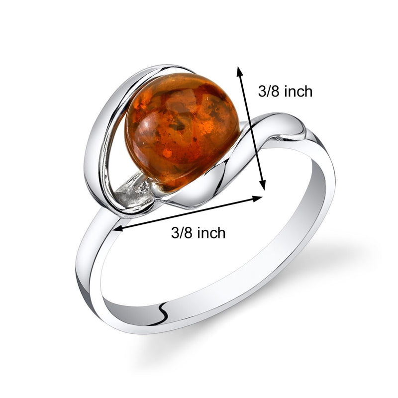 Baltic Amber Open Spiral Ring Sterling Silver Cognac Sizes 5-9