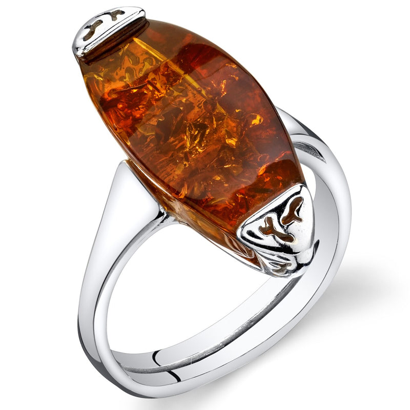 Baltic Amber Gallery Ring Sterling Silver Cognac Sizes 5-9