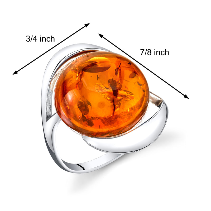 Baltic Amber Swirl Ring Sterling Silver Cognac Large Round Sizes 5-9