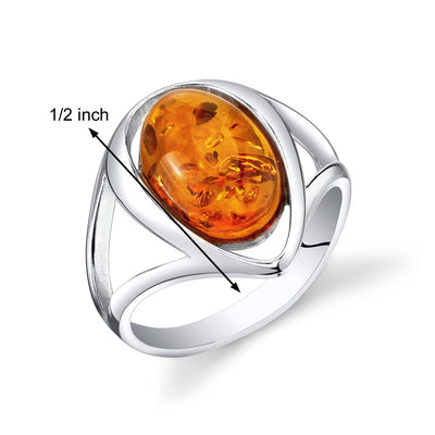 Baltic Amber Ring Sterling Silver Cognac Color Oval Sizes 5-9
