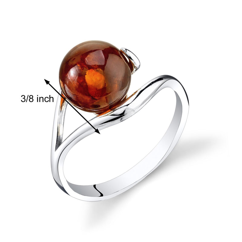 Baltic Amber Spherical Spiral Ring Sterling Silver Cognac Sizes 5-9