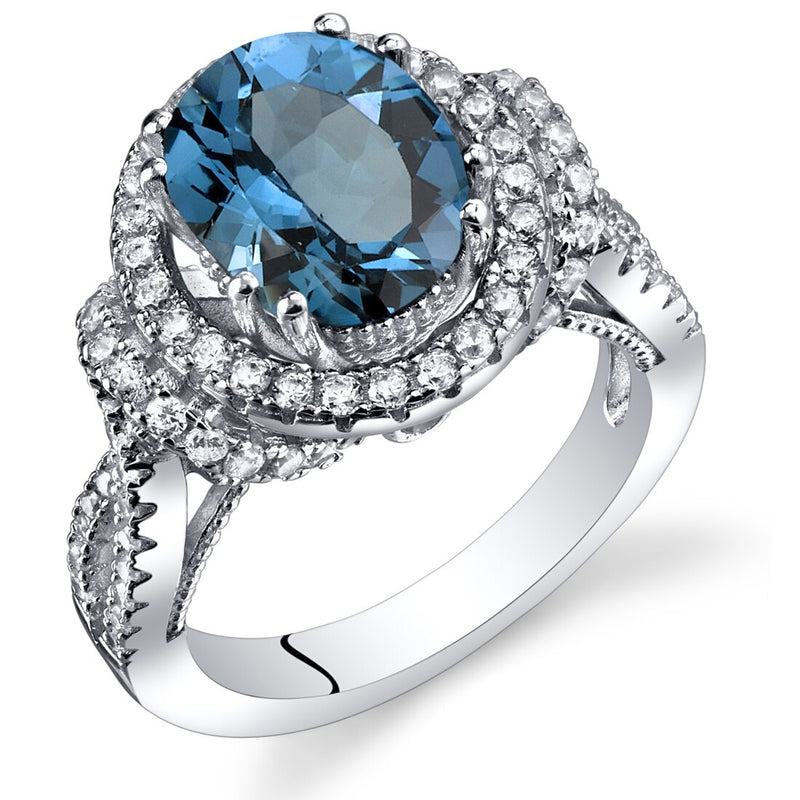 London Blue Topaz Gallery Ring Sterling Silver Oval Shape 3.25 Carats Sizes 5 to 9