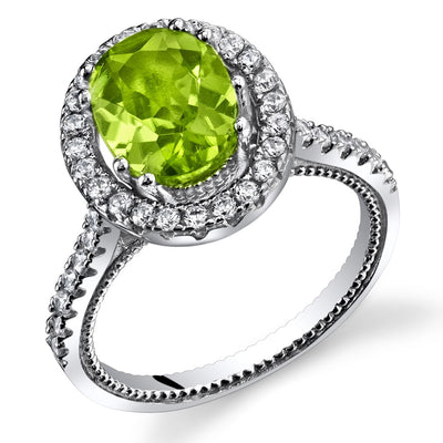 Peridot Halo Milgrain Ring Sterling Silver 2.00 Carats Sizes 5 to 9