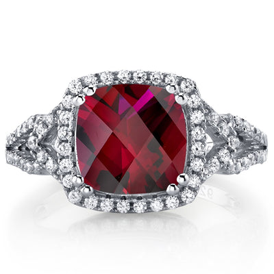 Created Ruby Cushion Cut Checkerboard Ring Sterling Silver 3.00 Carats Sizes 5 to 9