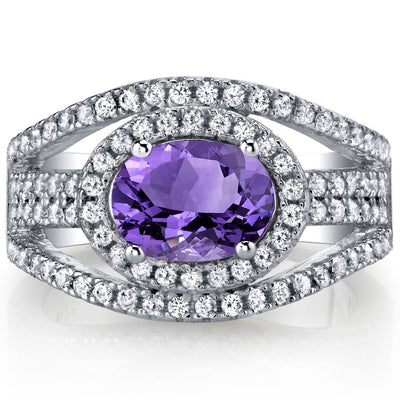 Amethyst Lateral Halo Ring Sterling Silver 1.00 Carat Sizes 5 to 9