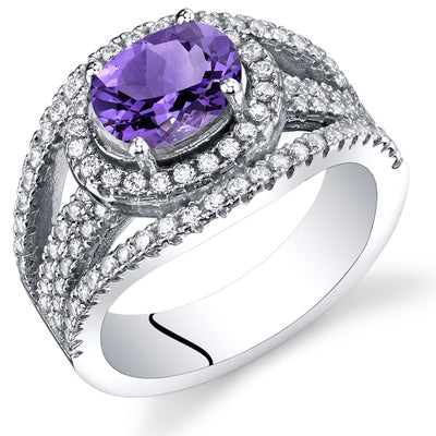 Amethyst Lateral Halo Ring Sterling Silver 1.00 Carat Sizes 5 to 9