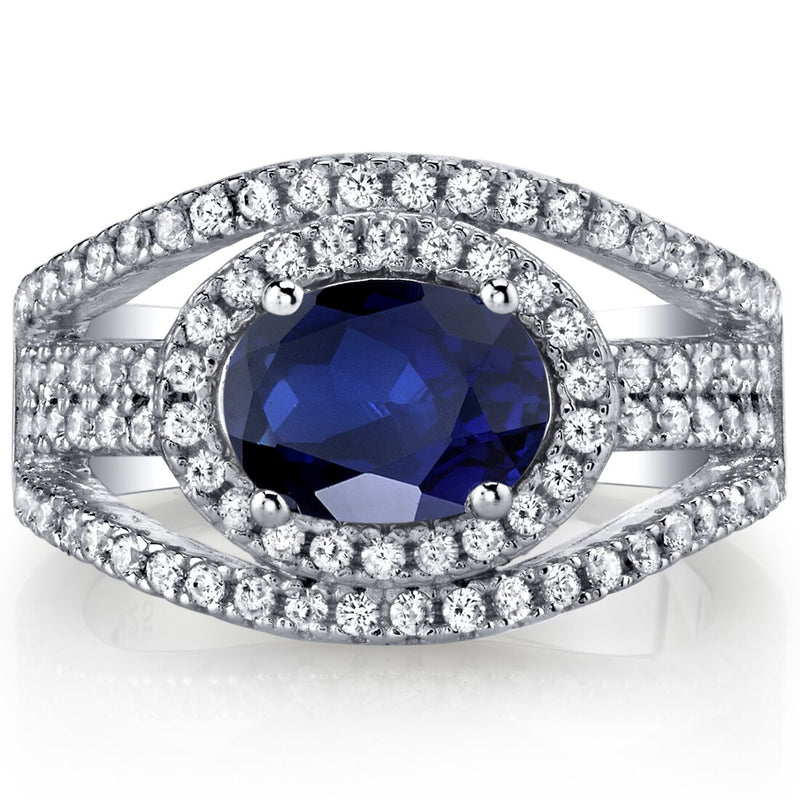 Created Sapphire Lateral Halo Ring Sterling Silver 1.75 Carats Sizes 5 to 9
