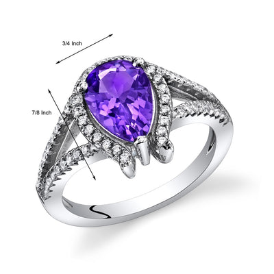 Amethyst Ring Sterling Silver Tear Drop 1.00 Carat Sizes 5 to 9