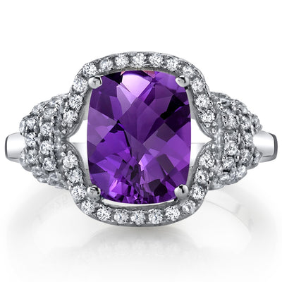 Amethyst Anti Cushion Cut Ring Sterling Silver 1.75 Carats Sizes 5 to 9