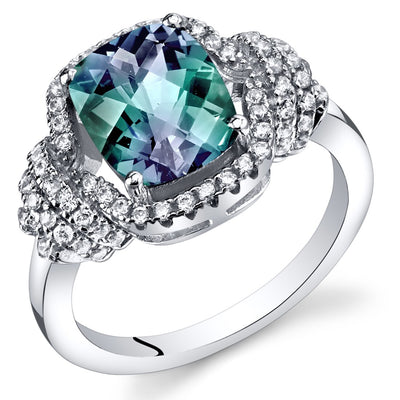 Simulated Alexandrite Anti Cushion Cut Ring Sterling Silver 2.75 Carats Sizes 5 to 9