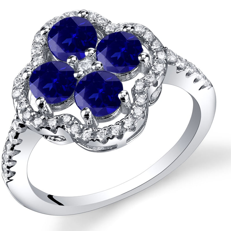 Created Blue Sapphire Clover Ring Sterling Silver Sizes 5 to 9