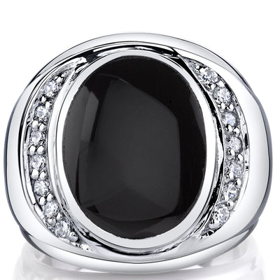Mens Oval Cut Black Onyx Godfather Ring Sterling Silver Sizes 8 To 13