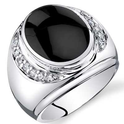 Mens Oval Cut Black Onyx Godfather Ring Sterling Silver Sizes 8 To 13