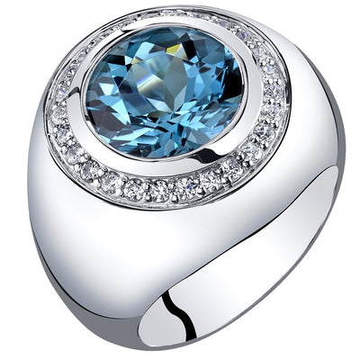 Mens 5.50 Carats London Blue Topaz Signet Ring Sterling Silver Sizes 8 to 13