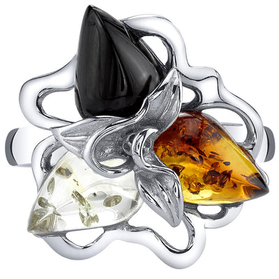 Baltic Amber Star Leaf Ring Multiple Color Sterling Silver Sizes 5-9