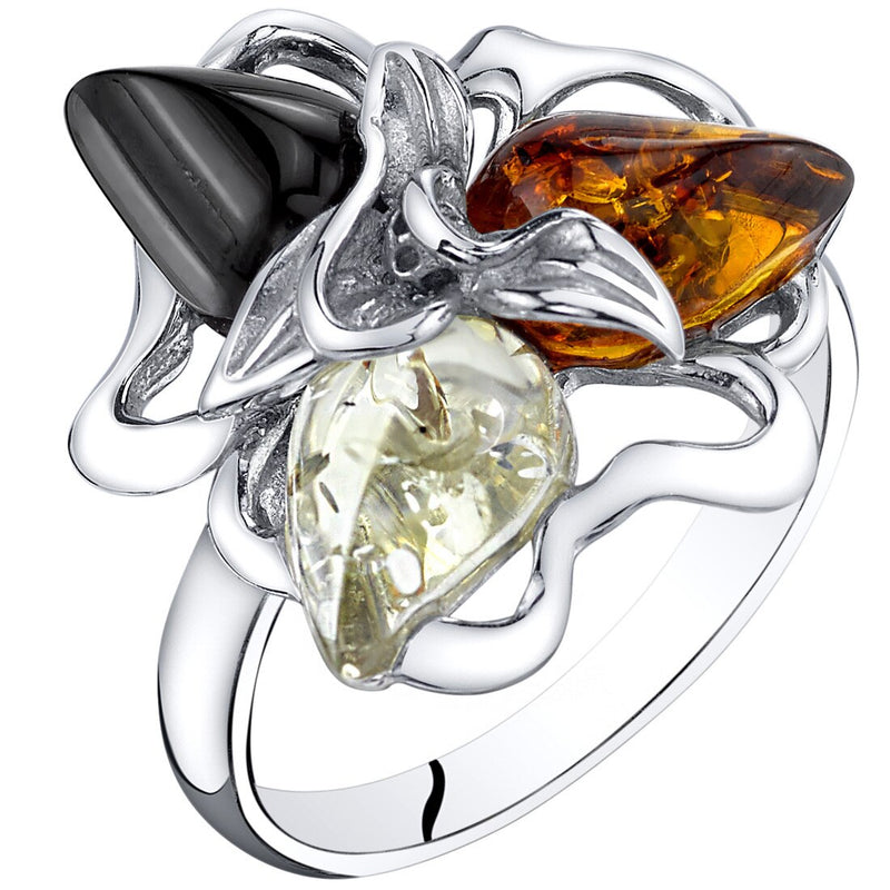 Baltic Amber Star Leaf Ring Multiple Color Sterling Silver Sizes 5-9