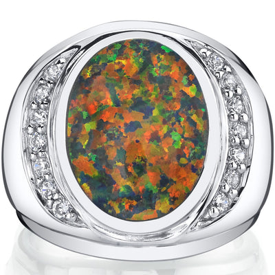 Men's Created Black Opal Godfather Ring Sterling Silver Sizes 8 To 13