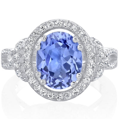 Simulated Tanzanite Sterling Silver Oval Allure Ring 3 Carats Sizes 5 to 9