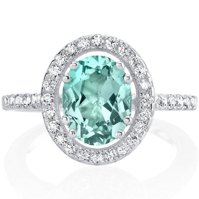 Simulated Paraiba Tourmaline Sterling Silver Halo Ring 2 Carats Sizes 5 to 9