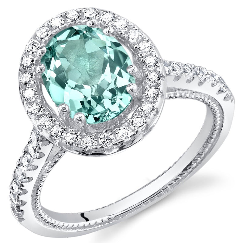 Simulated Paraiba Tourmaline Sterling Silver Halo Ring 2 Carats Sizes 5 to 9
