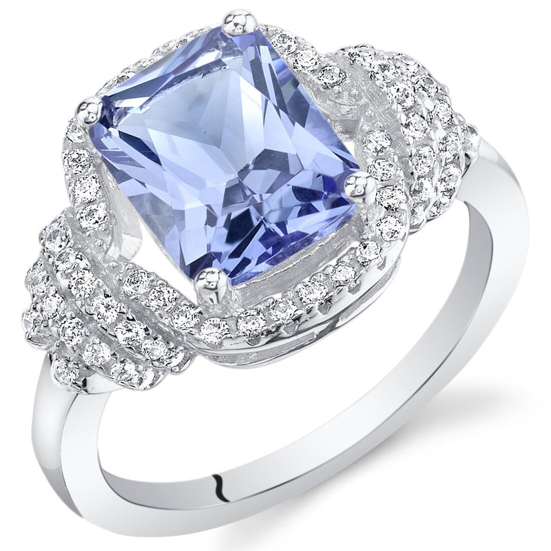 Simulated Tanzanite Sterling Silver Cocktail Ring 2 Carats Sizes 5 to 9