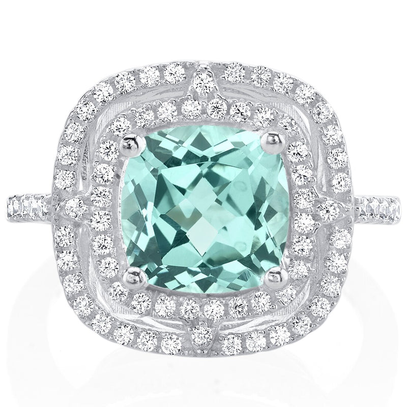 Simulated Paraiba Tourmaline Sterling Silver Double Halo Ring 3 Carats Sizes 5 to 9