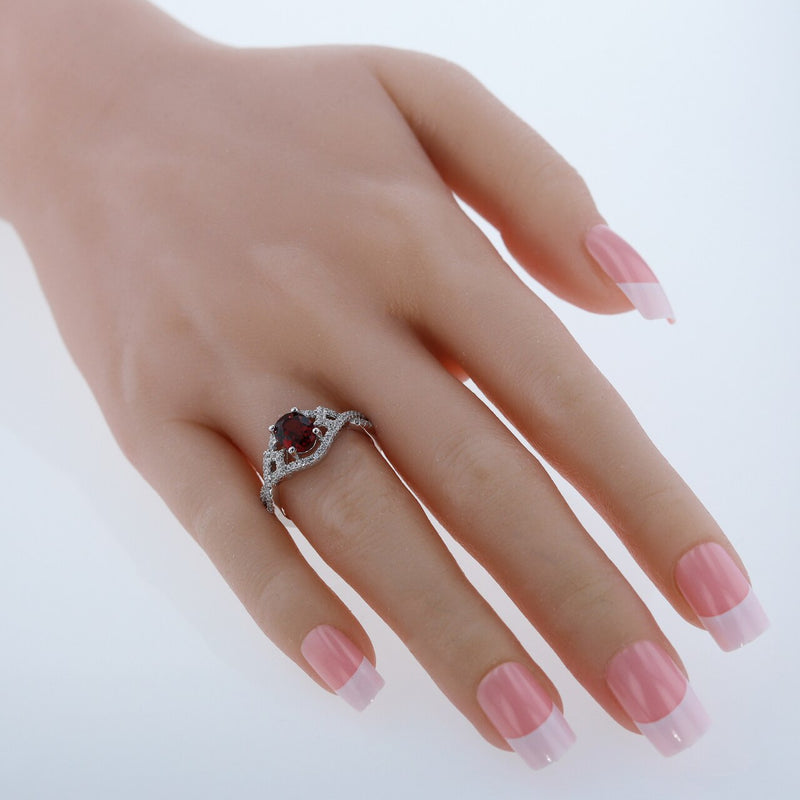 Garnet Sterling Silver Lace Ring 1.50 Carats Sizes 5 to 9