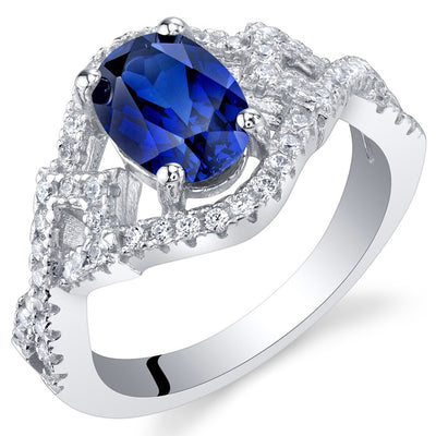 Created Blue Sapphire Sterling Silver Lace Ring 1.75 Carats Sizes 5 to 9
