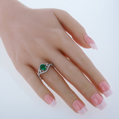 Simulated Emerald Sterling Silver Lace Ring 1 Carat Sizes 5 to 9