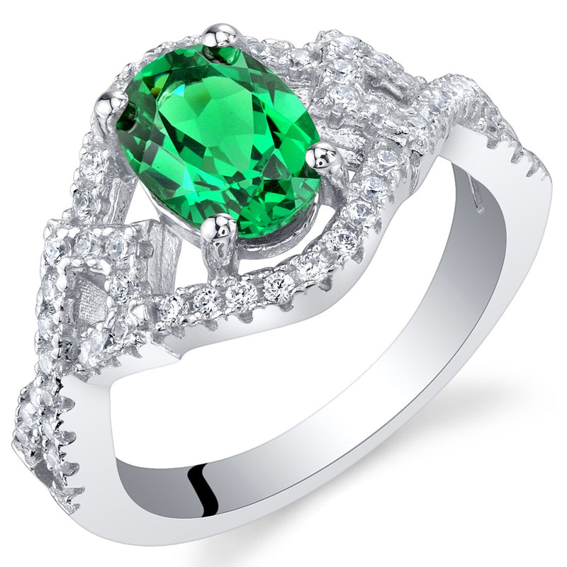 Simulated Emerald Sterling Silver Lace Ring 1 Carat Sizes 5 to 9