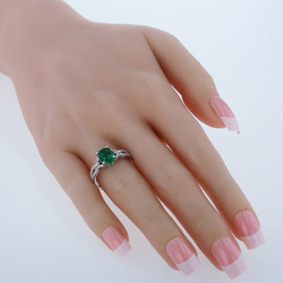 Simulated Emerald Sterling Silver Forever Ring 1.10 Carats Sizes 5 to 9