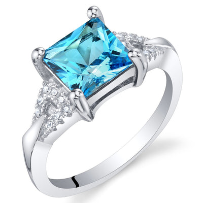 Princess Cut Swiss Blue Topaz Sweetheart Ring Sterling Silver 2 Carats