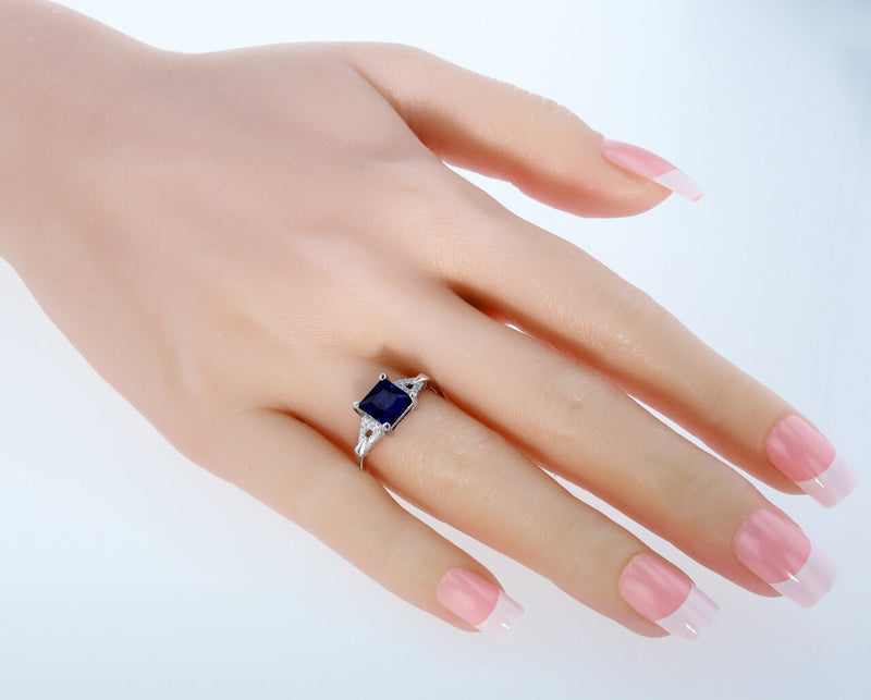 Princess Cut Blue Sapphire Sweetheart Ring Sterling Silver 2 Carats