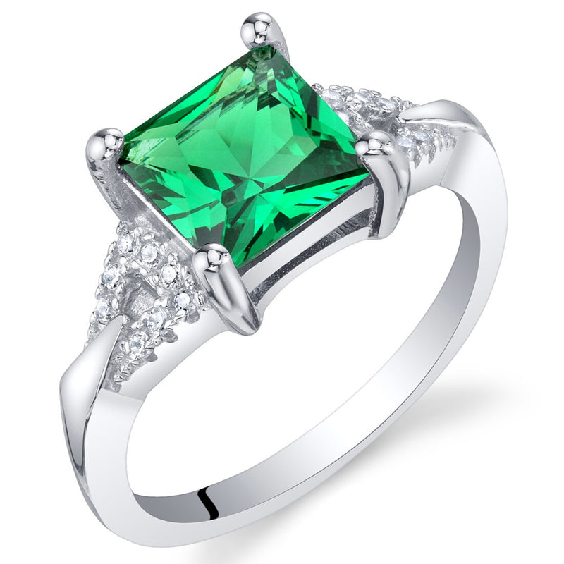 Princess Cut Emerald Sweetheart Ring Sterling Silver 1.50 Carats
