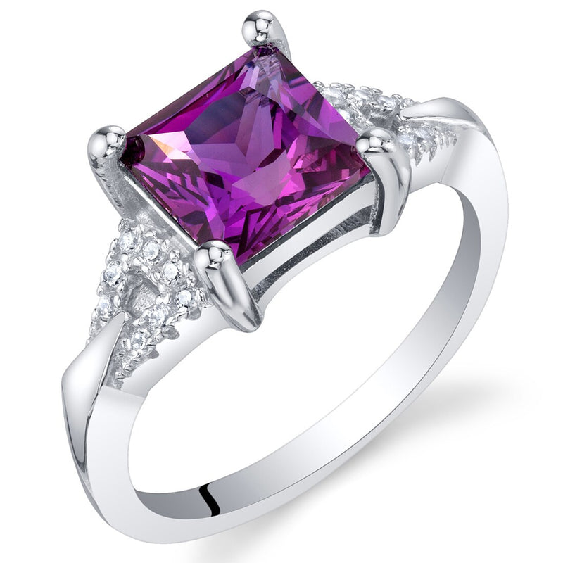 Princess Cut Purple Sapphire Sweetheart Ring Sterling Silver 2.25 Carats