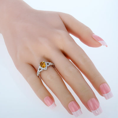 Pear Shape Citrine Halo Crest Ring Sterling Silver 1 Carat