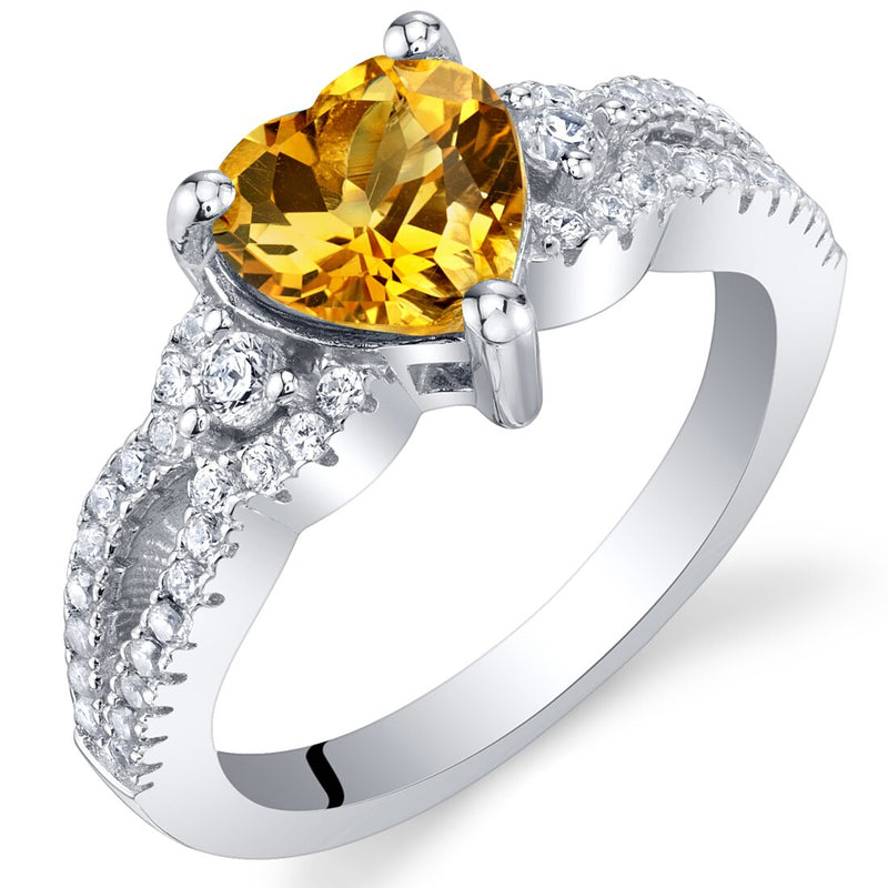 Heart Shape Citrine Soulmate Ring Sterling Silver 1 Carat