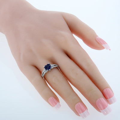 Heart Shape Blue Sapphire Soulmate Ring Sterling Silver 1.75 Carats