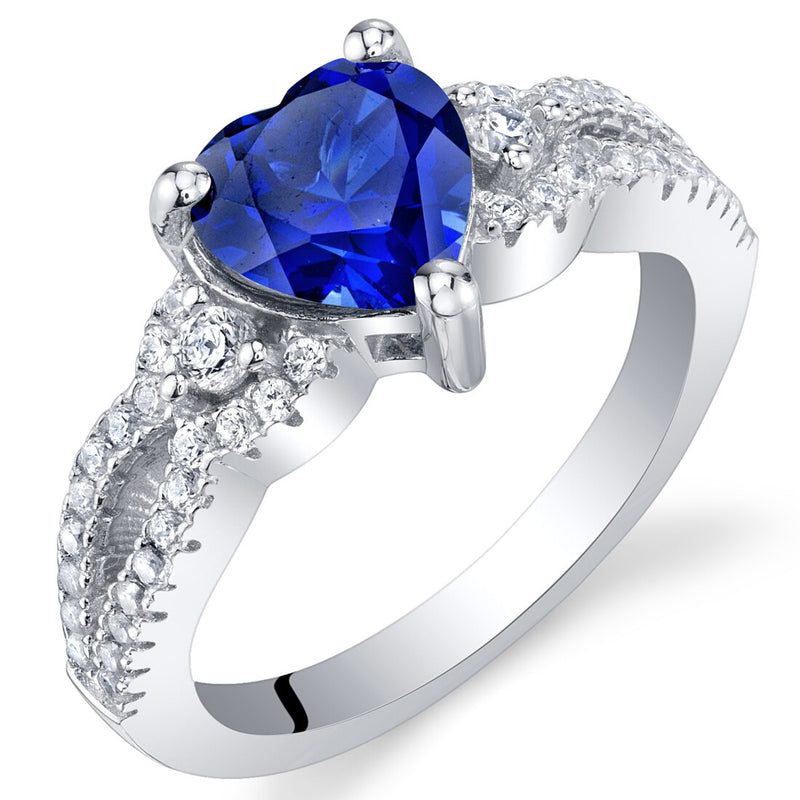 Heart Shape Blue Sapphire Soulmate Ring Sterling Silver 1.75 Carats