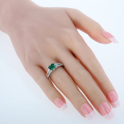 Heart Shape Emerald Soulmate Ring Sterling Silver 1.25 Carats