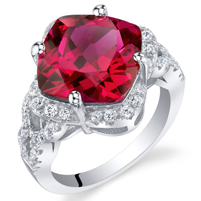 Cushion Cut Ruby Halo Ring Sterling Silver 7.50 Carats